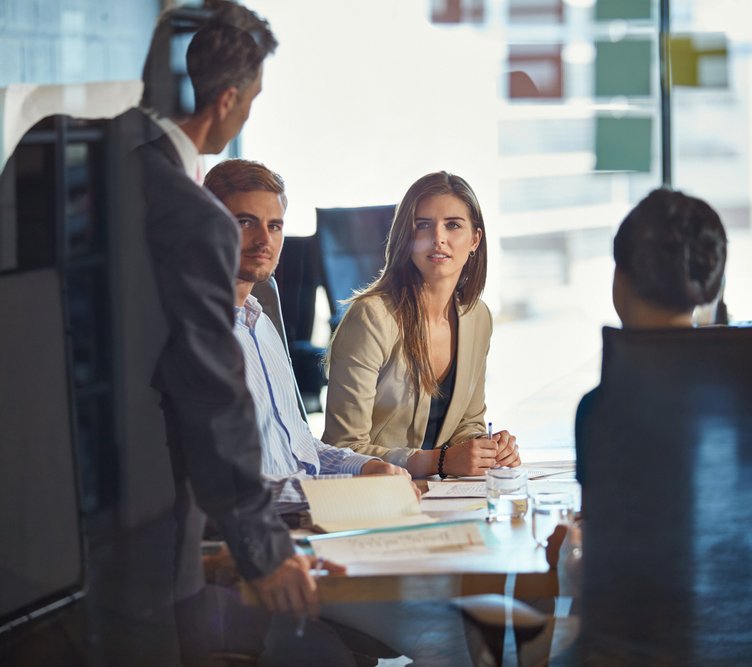Review,,Meeting,Or,People,In,Office,With,Guidance,,Brief,Or